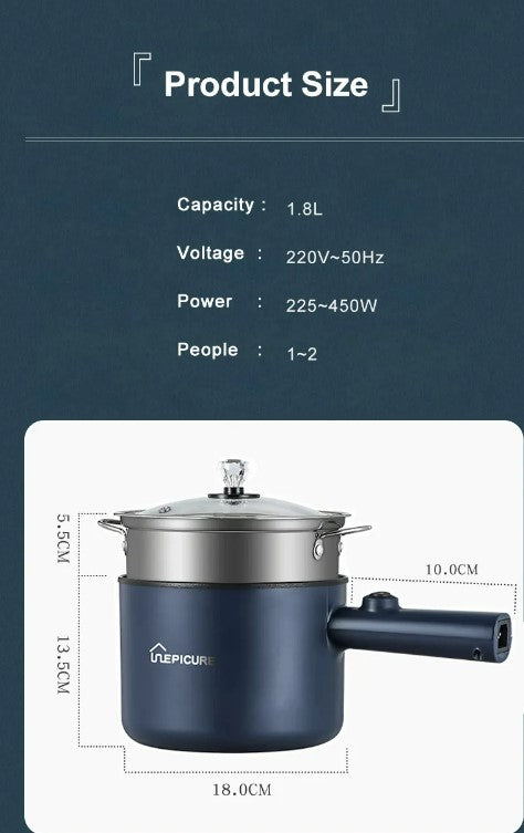 Multi Function Non-Stick Electric Hot Pot 1.8L Large Capacity - Smart Green Single_5