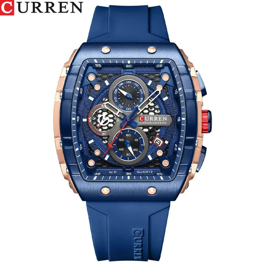 CURREN 8442 Men's Waterproof Six Needle Quartz Multifunctional Watch Men's Watch - Blue_0