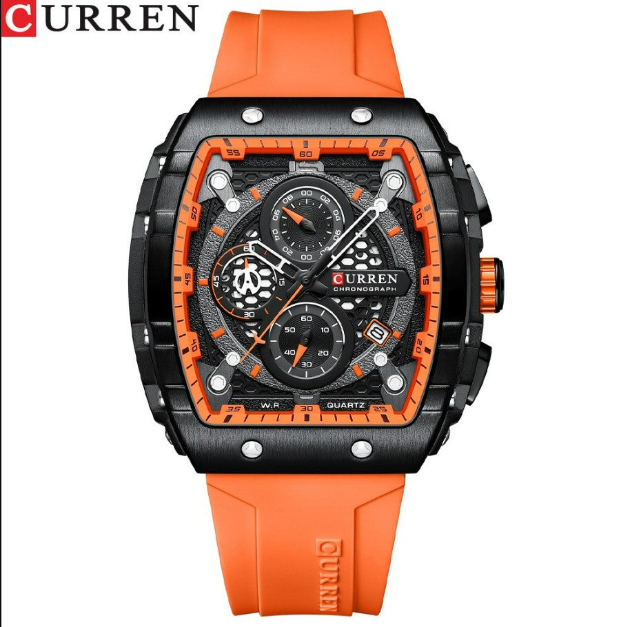 CURREN 8442 Men's Waterproof Six Needle Quartz Multifunctional Watch Men's Watch - Orange_0
