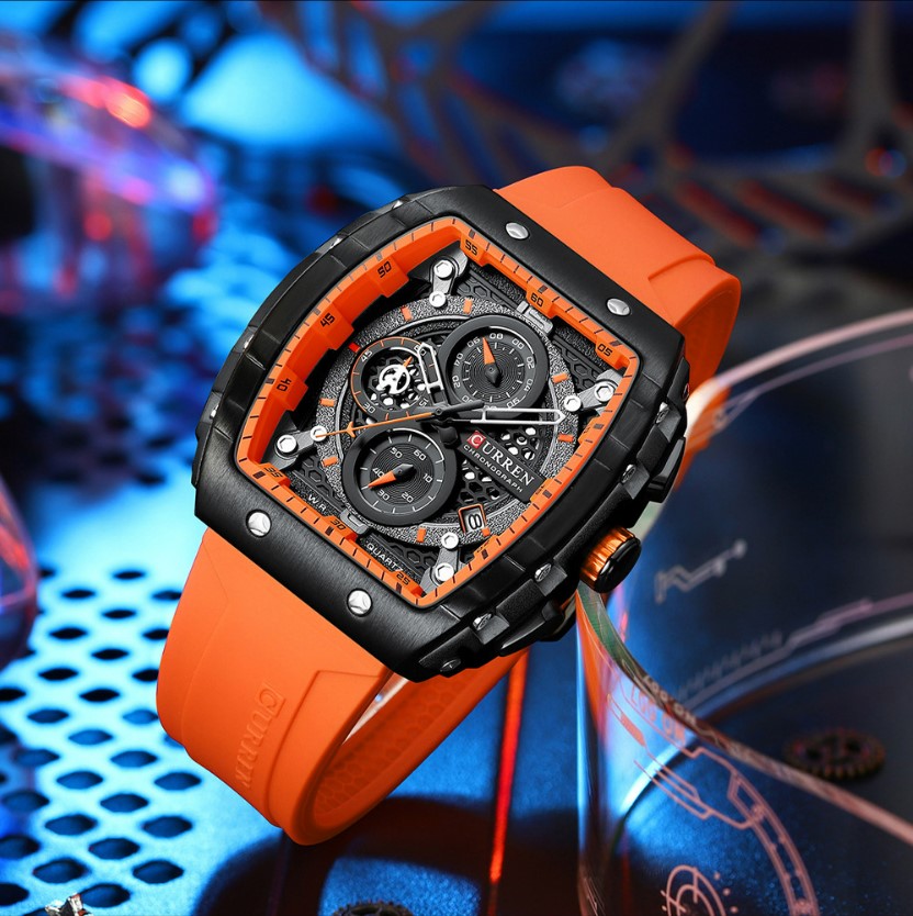 CURREN 8442 Men's Waterproof Six Needle Quartz Multifunctional Watch Men's Watch - Orange_1