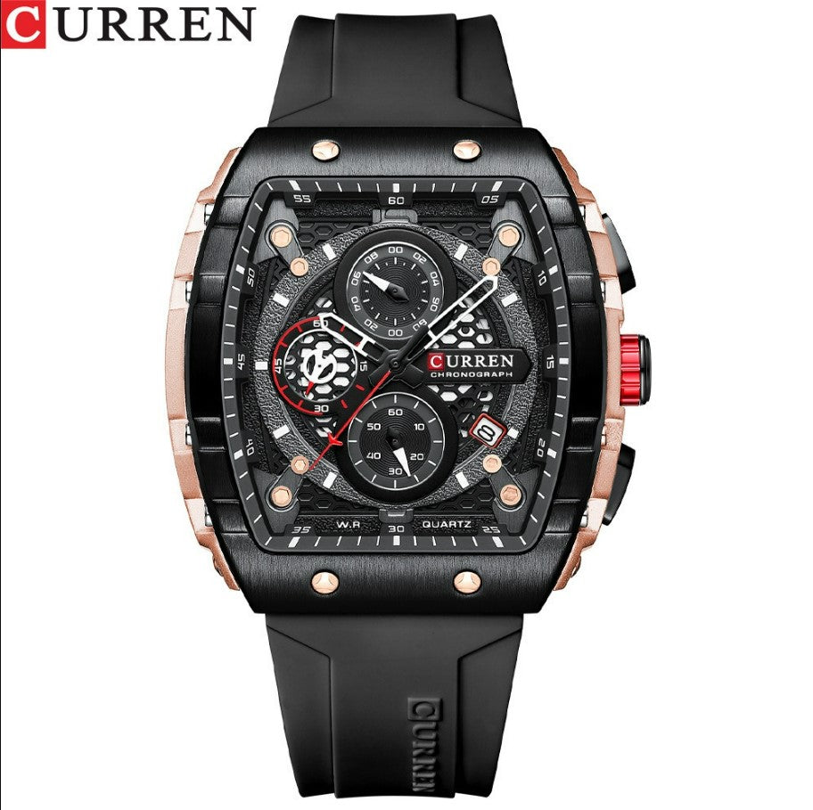 CURREN 8442 Men's Waterproof Six Needle Quartz Multifunctional Watch Men's Watch - Black_0