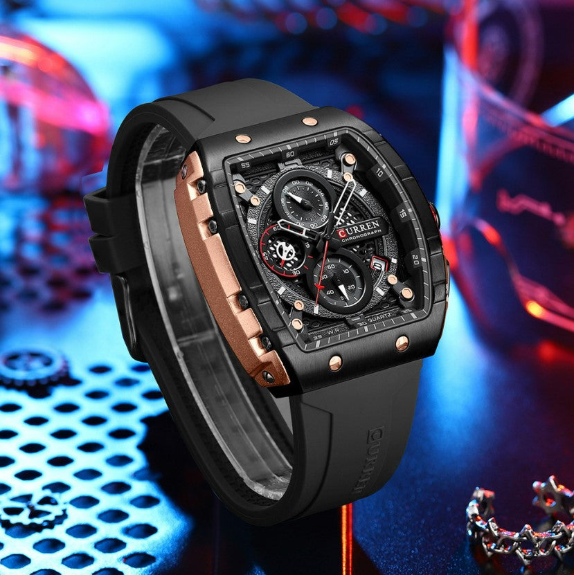 CURREN 8442 Men's Waterproof Six Needle Quartz Multifunctional Watch Men's Watch - Black_1