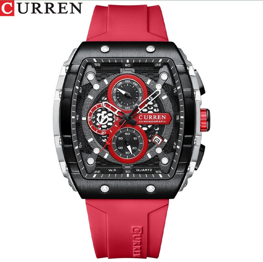 CURREN 8442 Men's Waterproof Six Needle Quartz Multifunctional Watch Men's Watch - Red_0