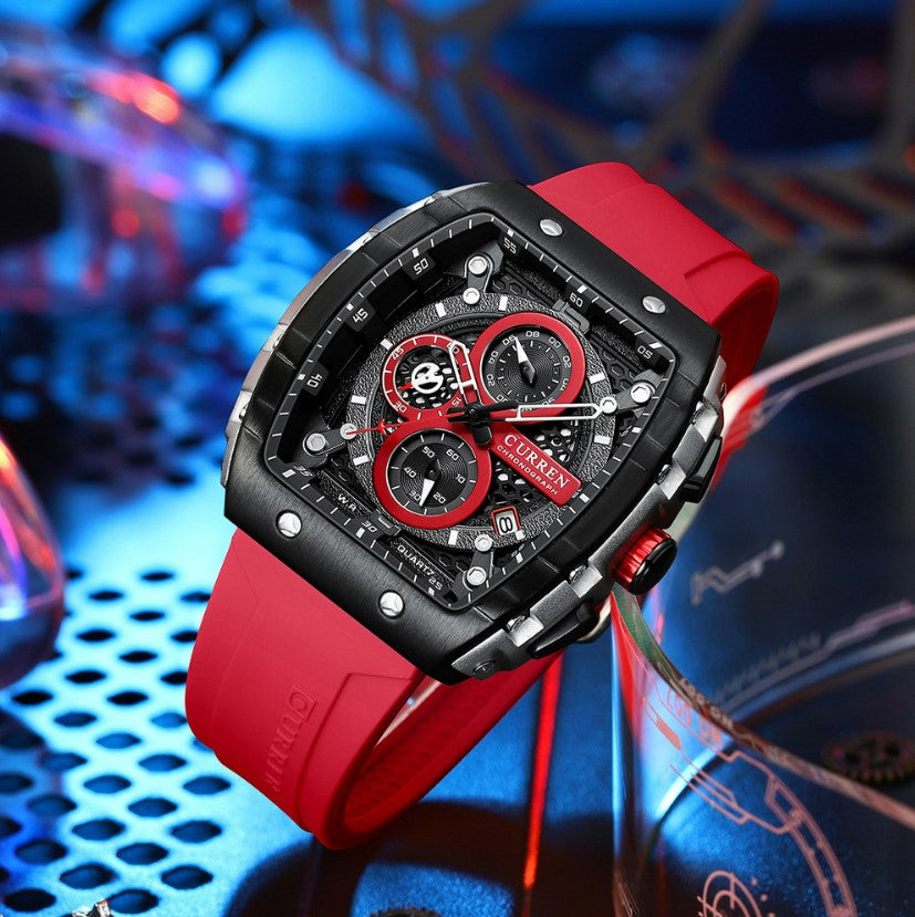 CURREN 8442 Men's Waterproof Six Needle Quartz Multifunctional Watch Men's Watch - Red_1