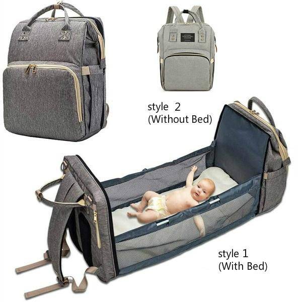 Portable Folding Crib Mommy Bag Bed Backpack - Green/Blue Pocket_0